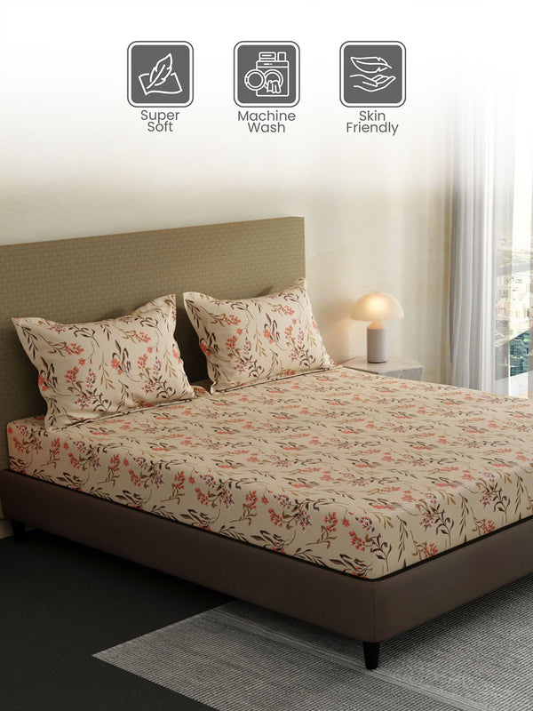 100% Cotton King Bedsheet Set, 144 TC Printed, Lumina Floret Collection