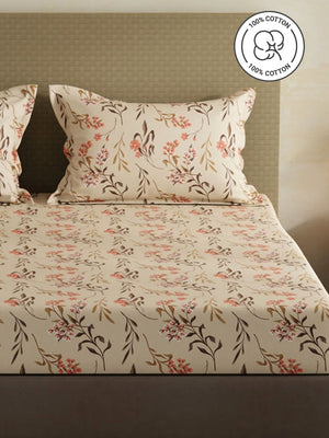 100% Cotton King Bedsheet Set, 144 TC Printed, Lumina Floret Collection