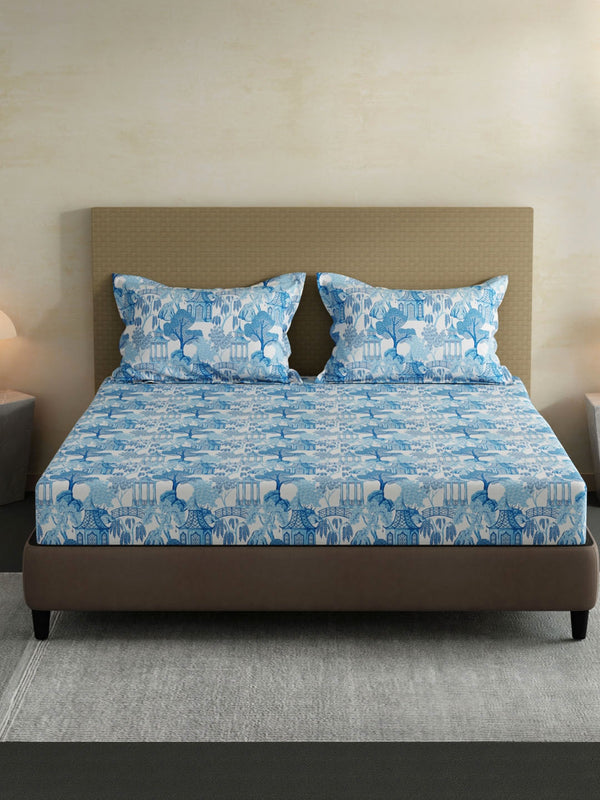 100% Cotton King Bedsheet Set, 144 TC Printed, Lumina Floret Collection