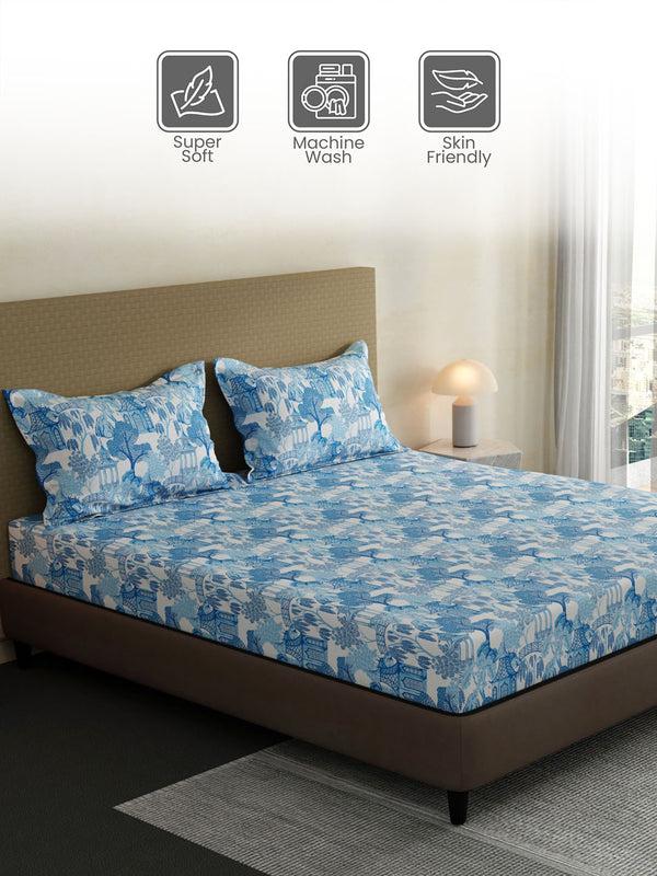 100% Cotton King Bedsheet Set, 144 TC Printed, Lumina Floret Collection