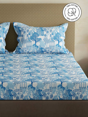 100% Cotton King Bedsheet Set, 144 TC Printed, Lumina Floret Collection