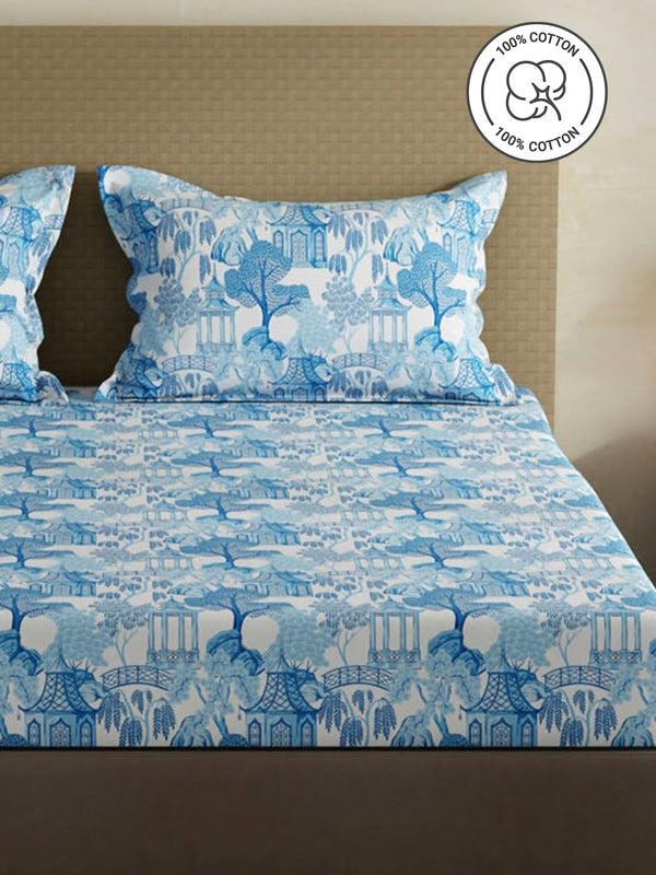 100% Cotton King Bedsheet Set, 144 TC Printed, Lumina Floret Collection