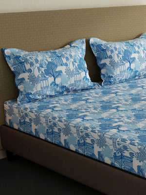 100% Cotton King Bedsheet Set, 144 TC Printed, Lumina Floret Collection