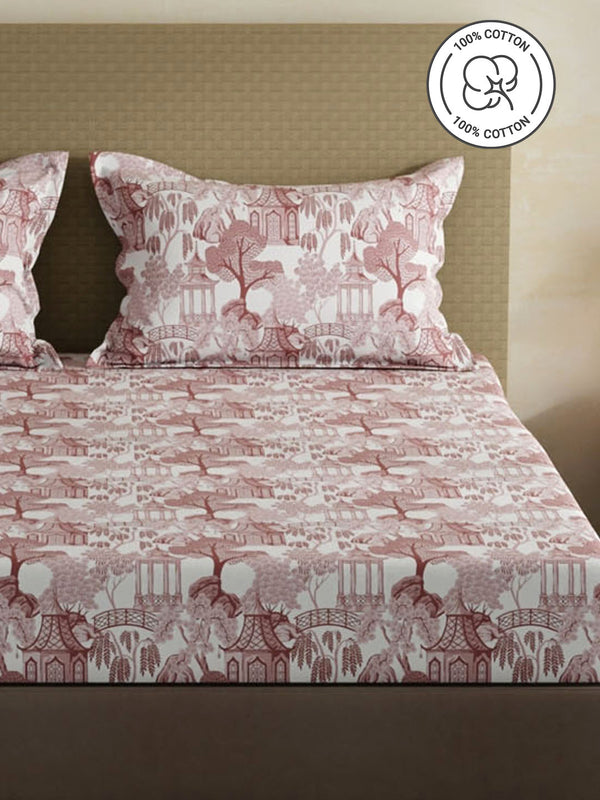 100% Cotton King Bedsheet Set, 144 TC Printed, Lumina Floret Collection