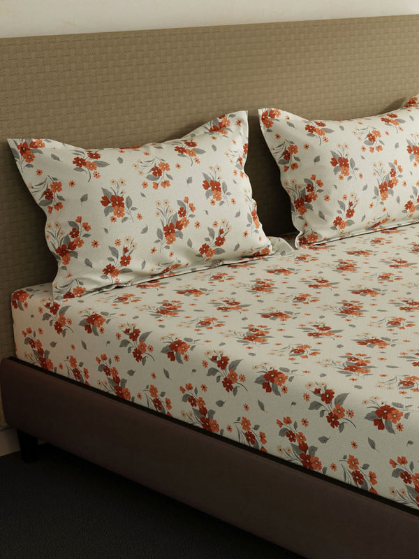 100% Cotton King Bedsheet Set, 144 TC Printed, Lumina Floret Collection