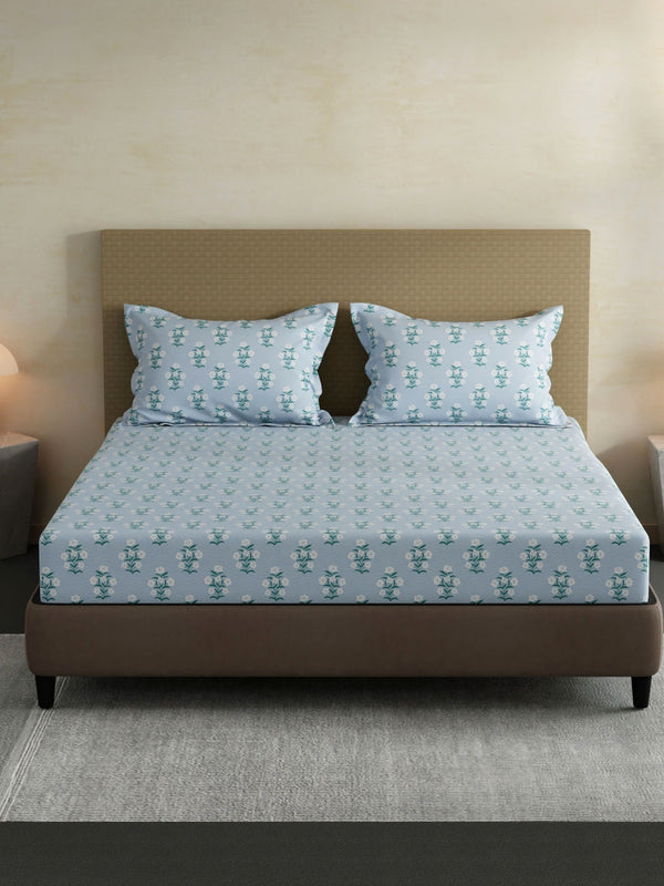 100% Cotton King Bedsheet Set, 144 TC Printed, Lumina Floret Collection