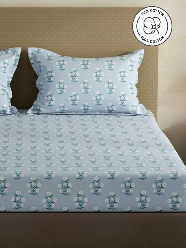 100% Cotton King Bedsheet Set, 144 TC Printed, Lumina Floret Collection