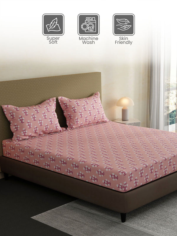 100% Cotton King Bedsheet Set, 144 TC Printed, Lumina Floret Collection
