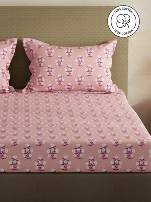 100% Cotton King Bedsheet Set, 144 TC Printed, Lumina Floret Collection