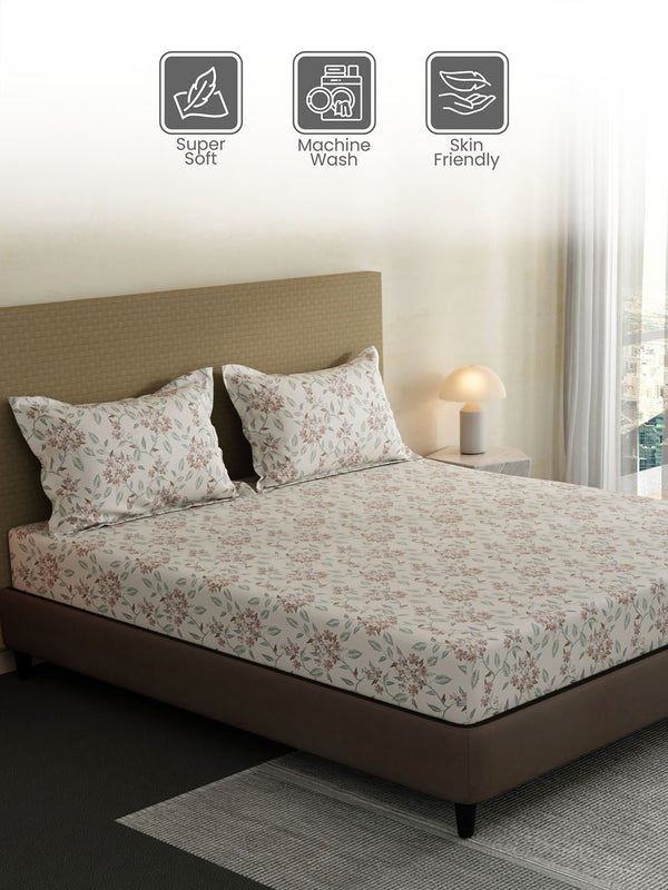 100% Cotton King Bedsheet Set, 144 TC Printed, Lumina Floret Collection