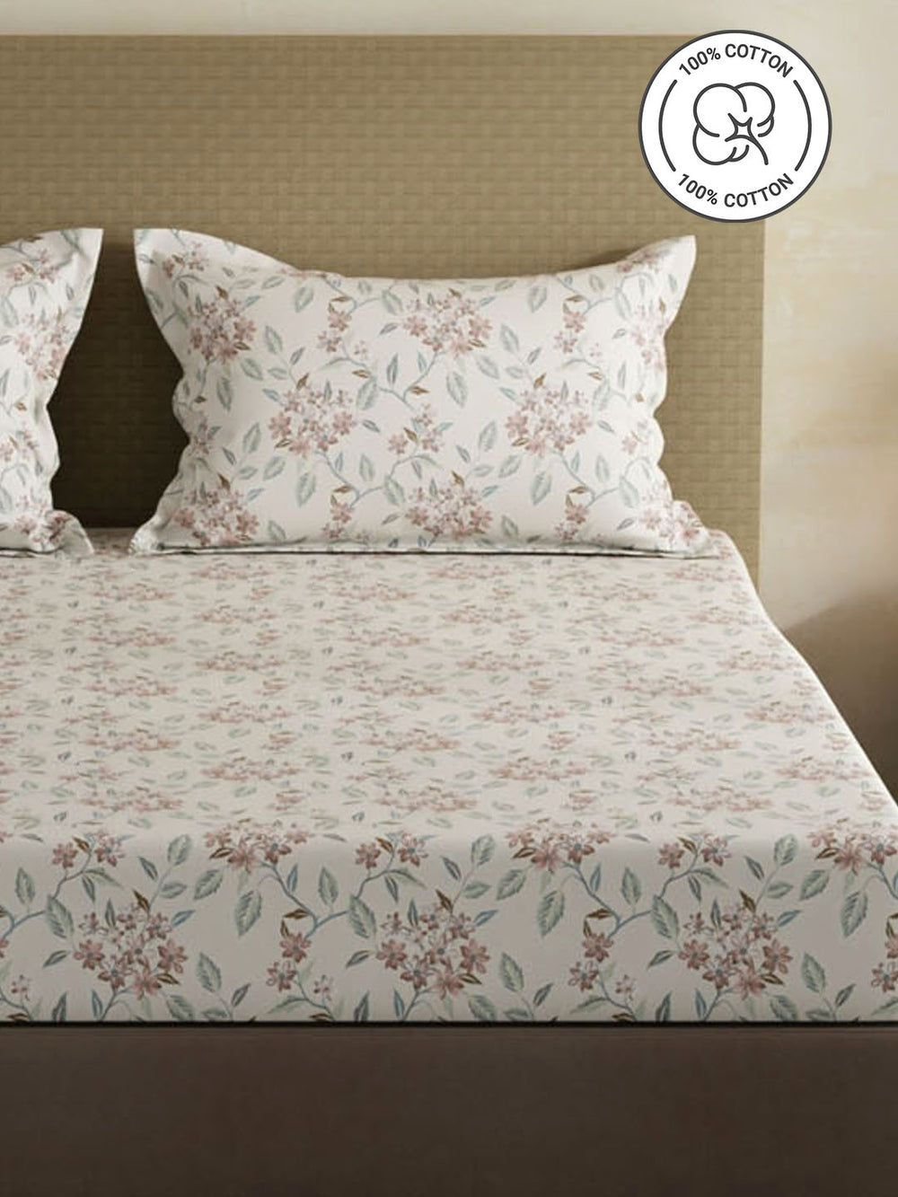 100% Cotton King Bedsheet Set, 144 TC Printed, Lumina Floret Collection