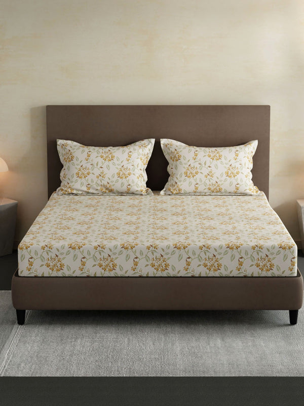 100% Cotton King Bedsheet Set, 144 TC Printed, Lumina Floret Collection