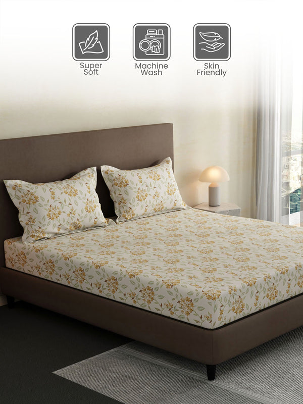 100% Cotton King Bedsheet Set, 144 TC Printed, Lumina Floret Collection