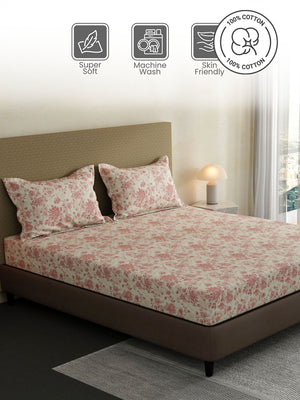 100% Cotton King Bedsheet Set, 144 TC Printed, Lumina Floret Collection