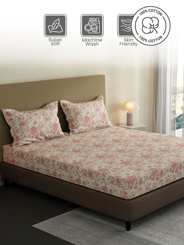 100% Cotton King Bedsheet Set, 144 TC Printed, Lumina Floret Collection