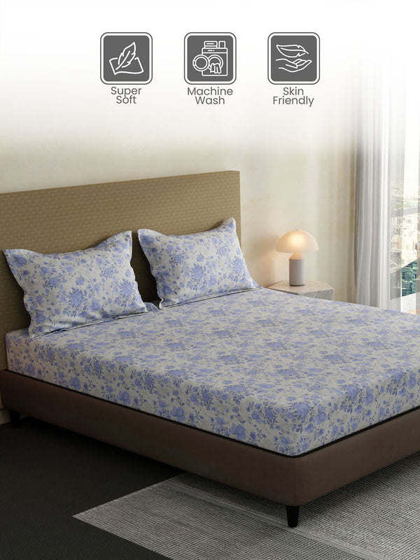 100% Cotton King Bedsheet Set, 144 TC Printed, Lumina Floret Collection