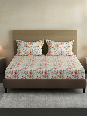 100% Cotton King Bedsheet Set, 144 TC Printed, Lumina Floret Collection