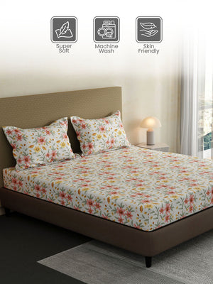 100% Cotton King Bedsheet Set, 144 TC Printed, Lumina Floret Collection