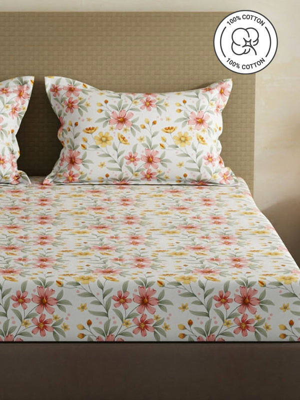 100% Cotton King Bedsheet Set, 144 TC Printed, Lumina Floret Collection