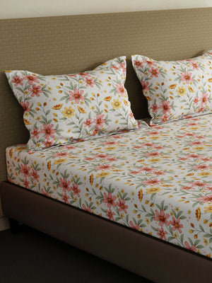 100% Cotton King Bedsheet Set, 144 TC Printed, Lumina Floret Collection