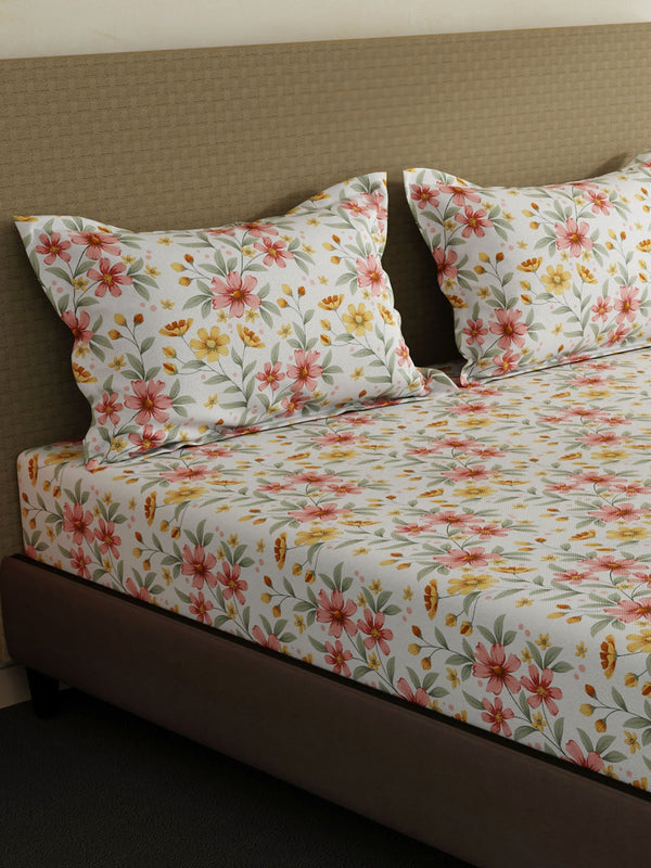 100% Cotton King Bedsheet Set, 144 TC Printed, Lumina Floret Collection