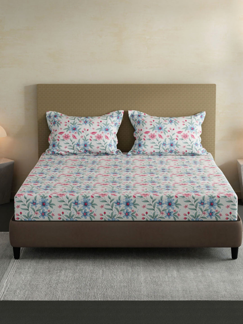 100% Cotton King Bedsheet Set, 144 TC Printed, Lumina Floret Collection