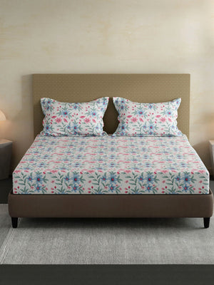 100% Cotton King Bedsheet Set, 144 TC Printed, Lumina Floret Collection