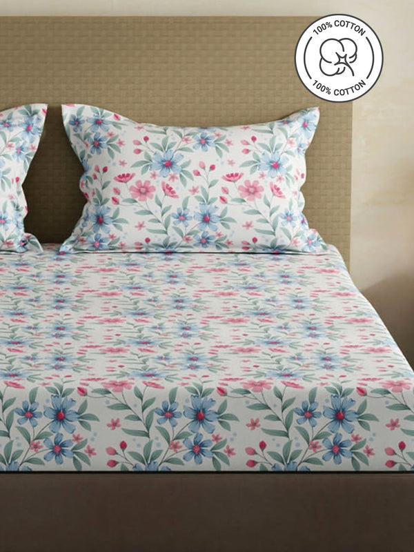 100% Cotton King Bedsheet Set, 144 TC Printed, Lumina Floret Collection