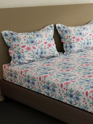 100% Cotton King Bedsheet Set, 144 TC Printed, Lumina Floret Collection