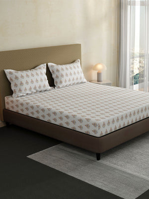 100% Cotton King Fitted Sheet Set, 144 TC Printed, Lumina Floret Collection