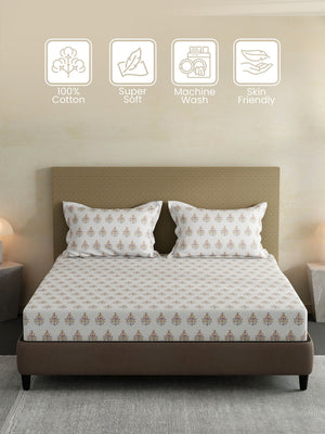100% Cotton King Fitted Sheet Set, 144 TC Printed, Lumina Floret Collection