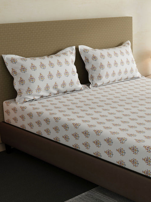 100% Cotton King Fitted Sheet Set, 144 TC Printed, Lumina Floret Collection