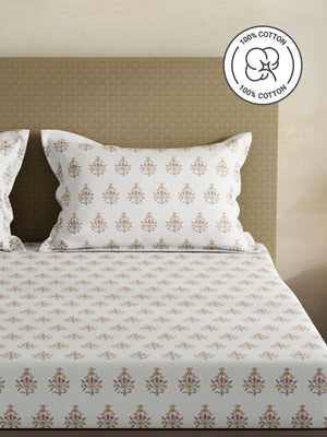 100% Cotton King Fitted Sheet Set, 144 TC Printed, Lumina Floret Collection