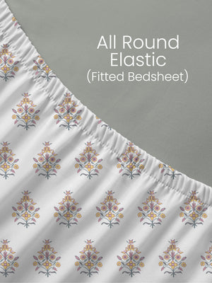 100% Cotton King Fitted Sheet Set, 144 TC Printed, Lumina Floret Collection