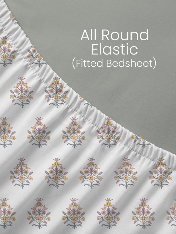 100% Cotton King Fitted Sheet Set, 144 TC Printed, Lumina Floret Collection