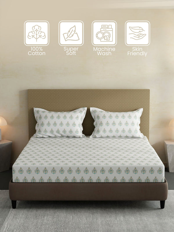 100% Cotton King Fitted Sheet Set, 144 TC Printed, Lumina Floret Collection
