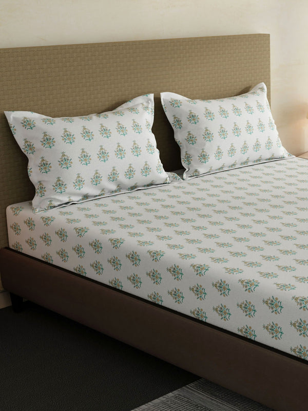 100% Cotton King Fitted Sheet Set, 144 TC Printed, Lumina Floret Collection