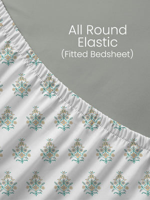 100% Cotton King Fitted Sheet Set, 144 TC Printed, Lumina Floret Collection