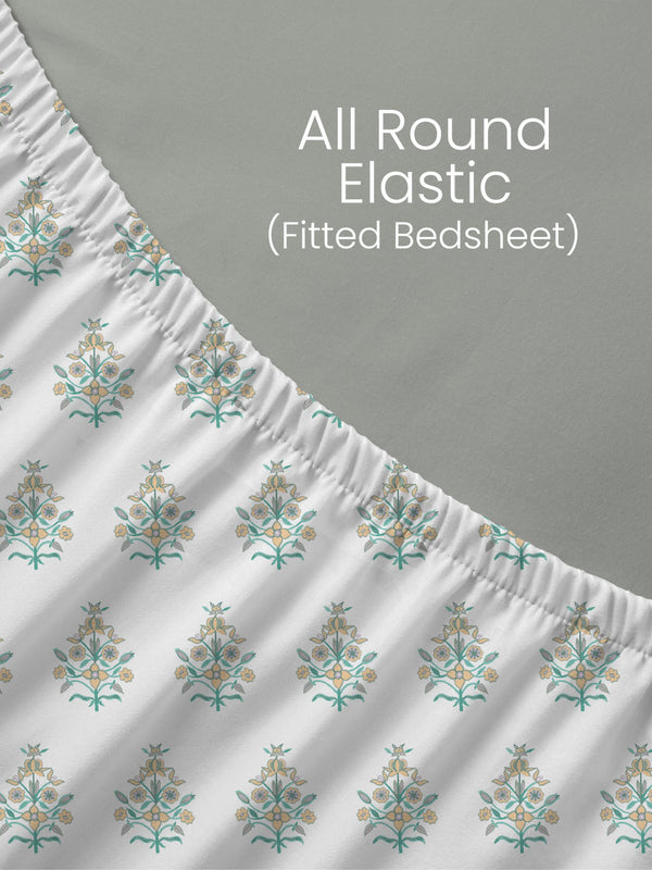 100% Cotton King Fitted Sheet Set, 144 TC Printed, Lumina Floret Collection