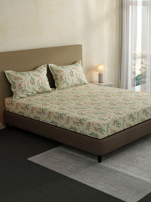100% Cotton King Fitted Sheet Set, 144 TC Printed, Lumina Floret Collection