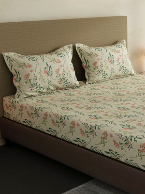 100% Cotton King Fitted Sheet Set, 144 TC Printed, Lumina Floret Collection