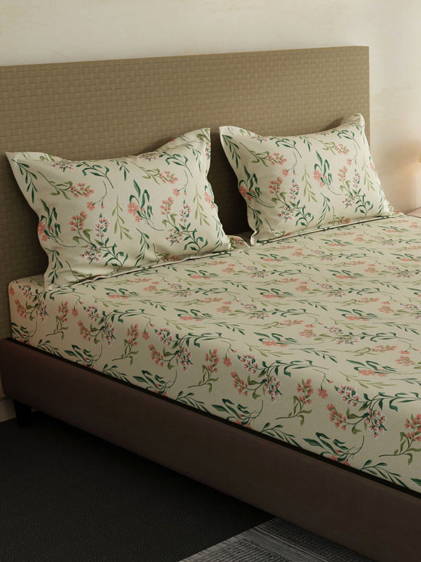 100% Cotton King Fitted Sheet Set, 144 TC Printed, Lumina Floret Collection