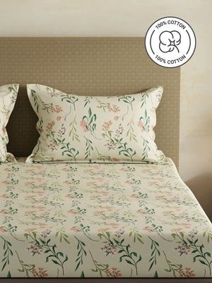 100% Cotton King Fitted Sheet Set, 144 TC Printed, Lumina Floret Collection