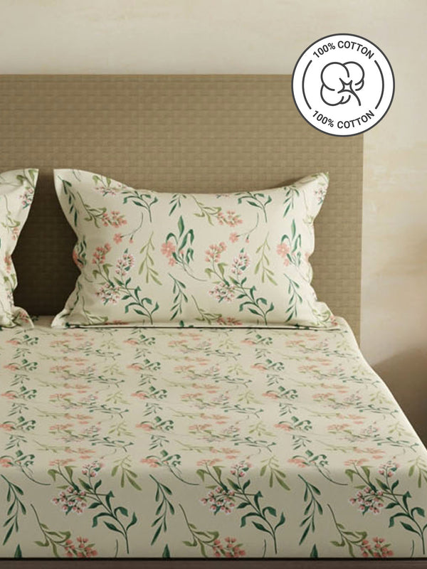 100% Cotton King Fitted Sheet Set, 144 TC Printed, Lumina Floret Collection
