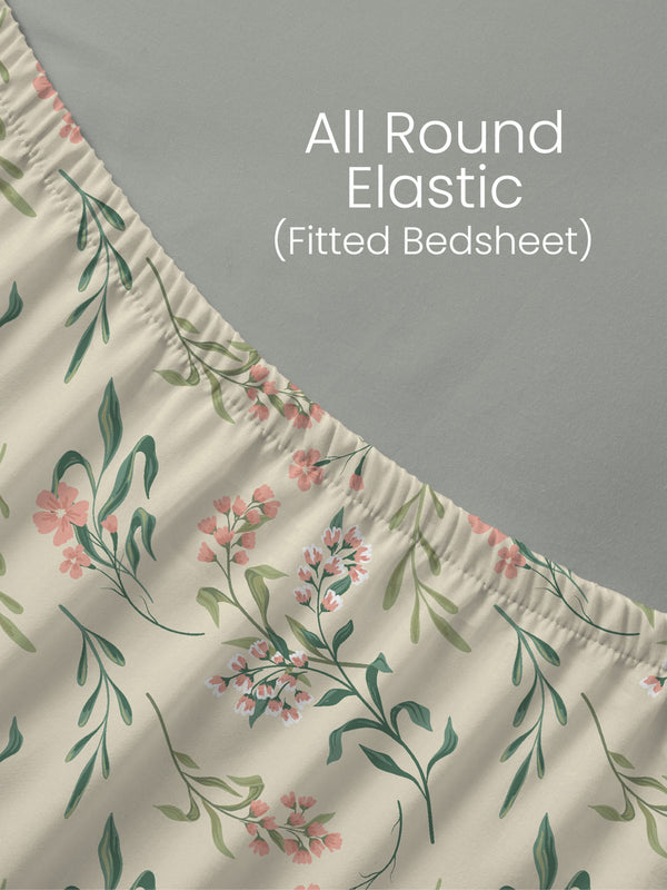 100% Cotton King Fitted Sheet Set, 144 TC Printed, Lumina Floret Collection