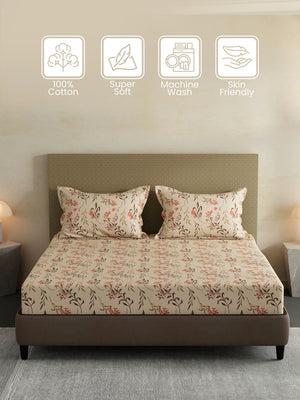 100% Cotton King Fitted Sheet Set, 144 TC Printed, Lumina Floret Collection