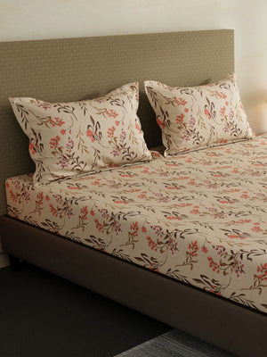 100% Cotton King Fitted Sheet Set, 144 TC Printed, Lumina Floret Collection