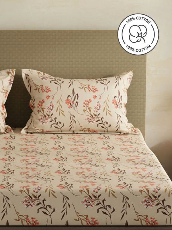 100% Cotton King Fitted Sheet Set, 144 TC Printed, Lumina Floret Collection
