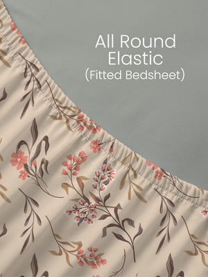 100% Cotton King Fitted Sheet Set, 144 TC Printed, Lumina Floret Collection