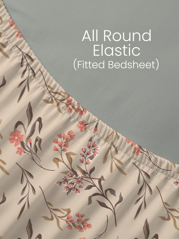 100% Cotton King Fitted Sheet Set, 144 TC Printed, Lumina Floret Collection